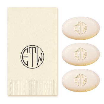 Terrace Monogram Personalized Soap Set of 3 Plus Guest Towels - Engraved