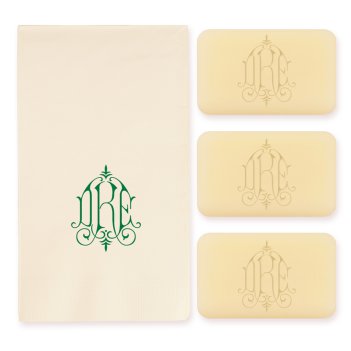 Whitlock Monogram Personalized Triple Milled French Soap Set of 3 Plus Guest Tow