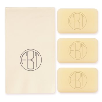 Circle Monogram Personalized Triple Milled French Soap Set of 3 Plus Guest Towe